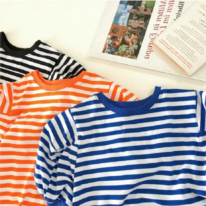 Girls T-Shirt Dress Striped Mid-Sleeve Long Top Sweater Dress 2022 Spring Summer New Fashion Casual Sports Children\'S Clothing