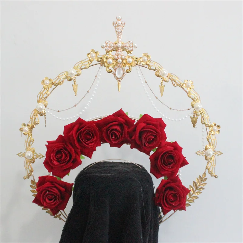 

Rococo Baroque Halo Headpiece Virgin Sun Goddess Angel Gothic Party Floral Tiara Wedding Headband Lolita Accessories