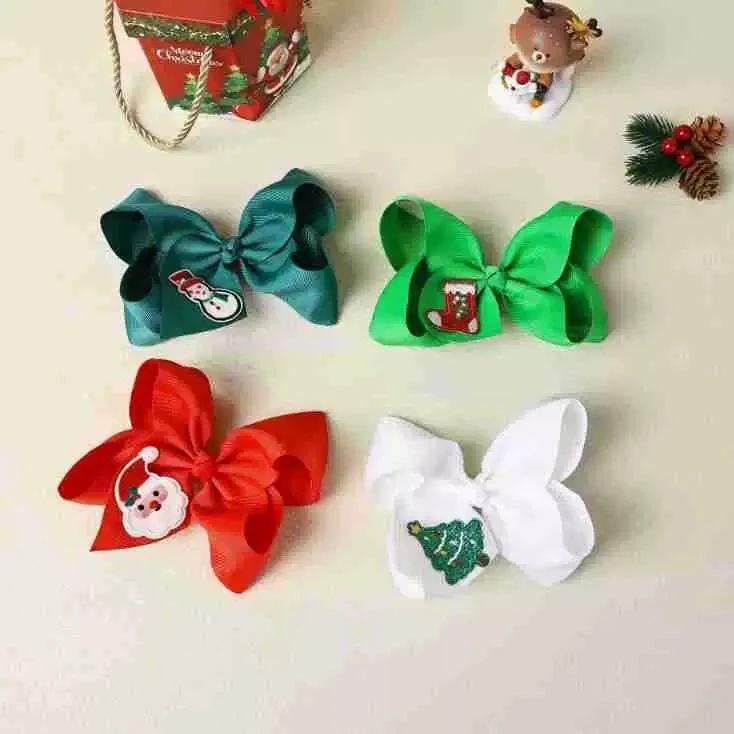 

1Pc Christmas Cartoon Bows Hair Clips Handmade Santa Embroidery Hairpins For baby Girls Trendy Headwear Kids Hair Accessories