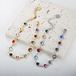 Colorful Bejeweled Bracelet Popularity T S Stainless Steel Bracelet for Women 12 Birthstones Rainbow Crystal Chain Jewelry