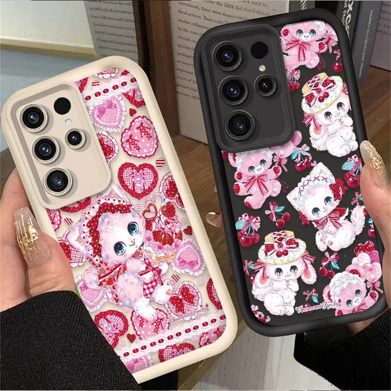 Cute Lolita Cartoon Cat Case for Samsung Galaxy S25 S24 S23 Ultra S22 S21 Plus FE 5G A54 A34 A14 A73 A53 A33 5G Soft Back Cover