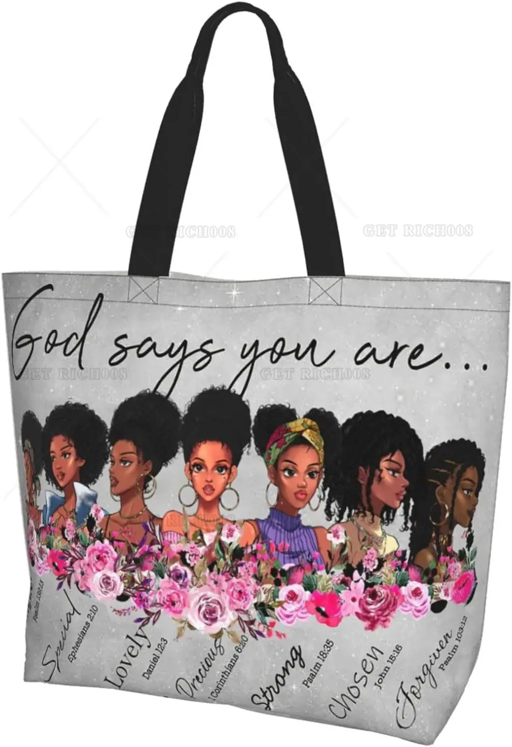 Afro Women Tote Bags African American Shoulder Bag God Says You Are Black Women Satchel Handbags for Shopping Work Grocery Gym