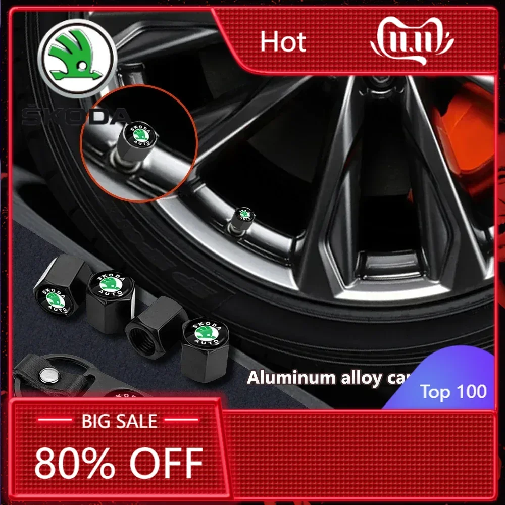 

Car Sticker 2025 New Car Wheel Tire Valve Stems Cap With Keychain Keyring Badge For Skoda Fabia Octavia Karoq Kodiaq Kamiq Super