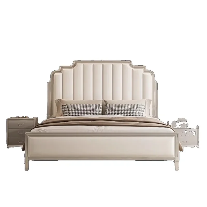 Nordic Modern Solid Wood Bed with Nappa Leather Upholstery Simple Double Master Bedroom Furniture High End Design