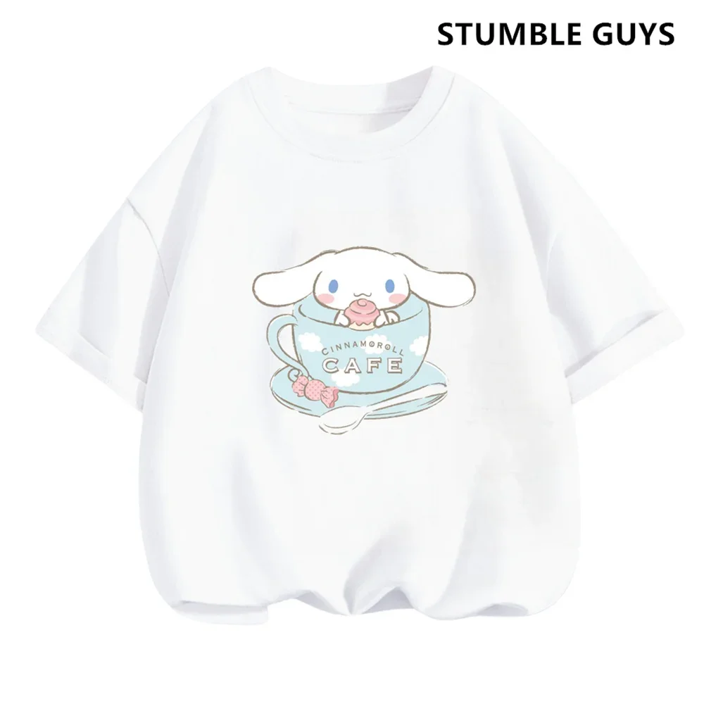 Kids Cinnamoroll Tshirt Summer Hello Kitty Kids Cartoon Casual Short-sleeved T-shirt Set Baby Boy Clothing Girls Clothing