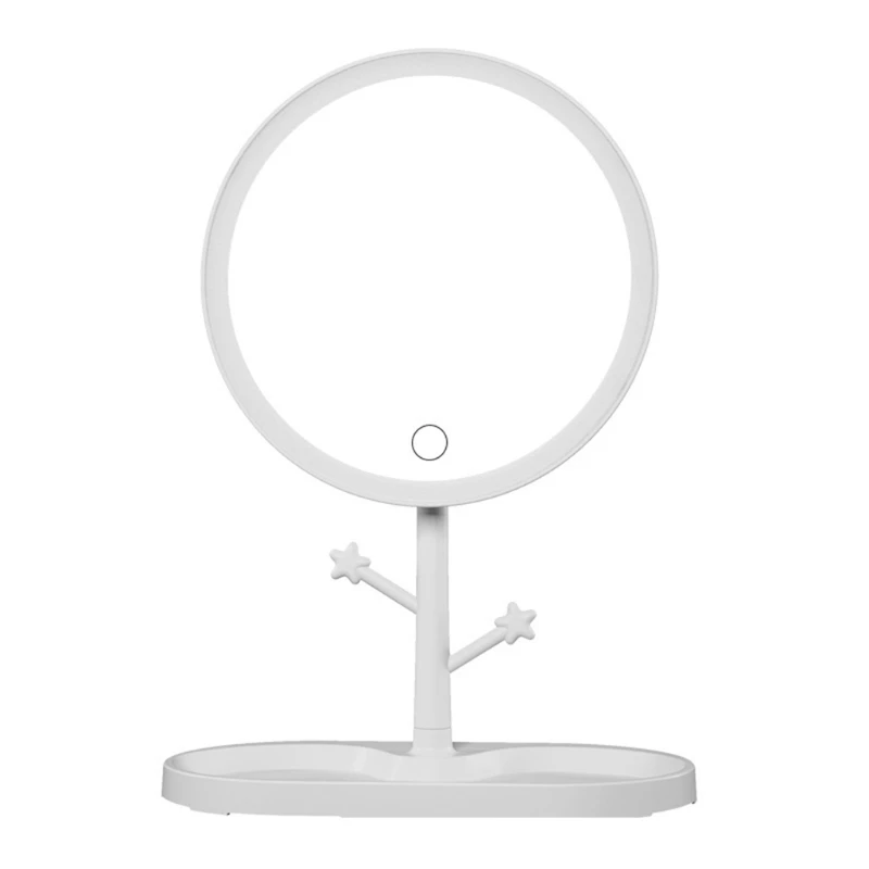 LED Lighted Desktop Makeup Mirror with Base Hooks USB Rechargeable Portable Stepless Dimming Lamp Adjustable Cosmetic for