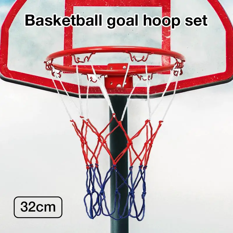 

32cm Wall Mounted Basketball Hoop Netting Metal Rim Hanging Basket Basket-ball Wall Rim W/ Screws Indoor Outdoor Sport