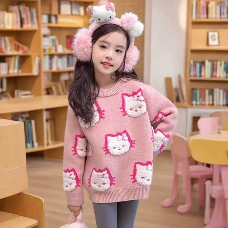 

Sweet Anime Kawaii MINISO Fashion Long Sleeve Sweater Children Cute Cartoon Fleece Thickened Princess Clothing Gifts for Girls