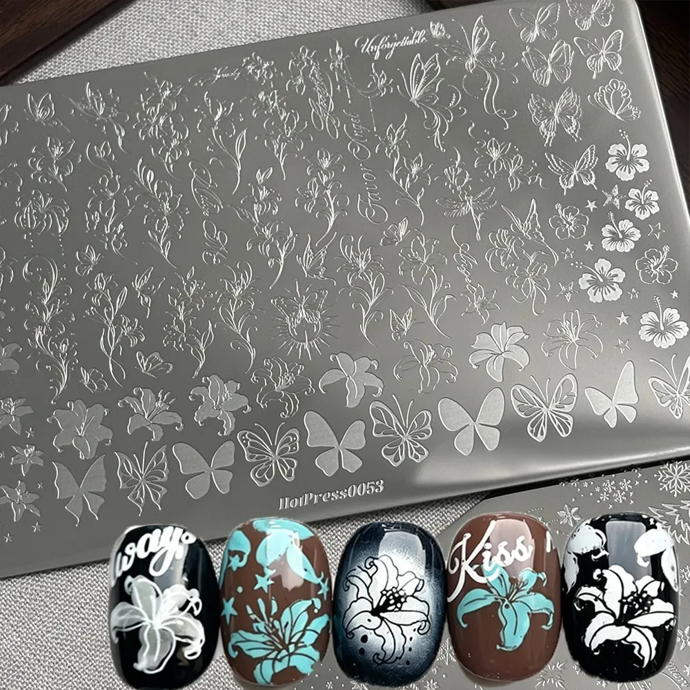 1Pcs Lily Butterfly Floral Nail Stamping Plate Stainless Steel Nails Print Template Simple Line Flower Manicure Tranfer Stencil