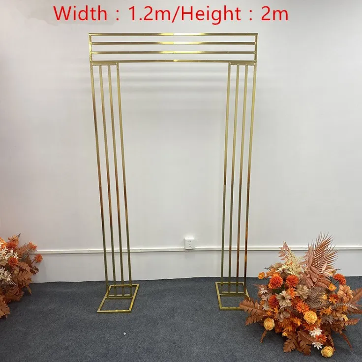 Shiny Gold-plated Square Screen Backdrop Frame Wedding Arch Gilded Geometry Flower Arch Stand
