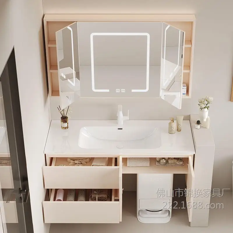 Feng Shui mirror sweeping robot base station bathroom cabinet ceramic integrated basin