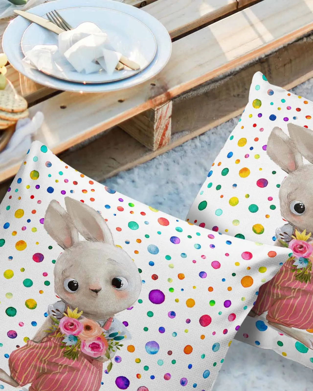 2/4PCS Easter Rabbit Polka Dot Watercolor Waterproof Cushion Cover For Home Decoration 40/45/50/60/66cm Pillowcase