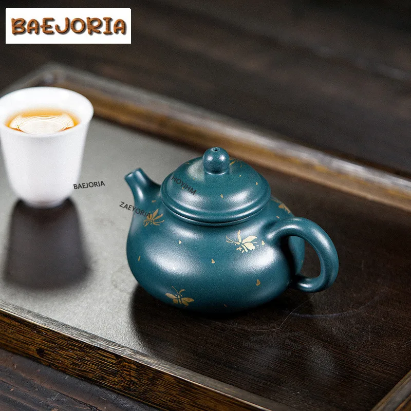 BAEJORIA 180ml Yixing Purple Clay Teapots Handmade Gold Drawing Open Sky Pot Raw Ore Green Mud Kettle Strainer Zisha Tea Set