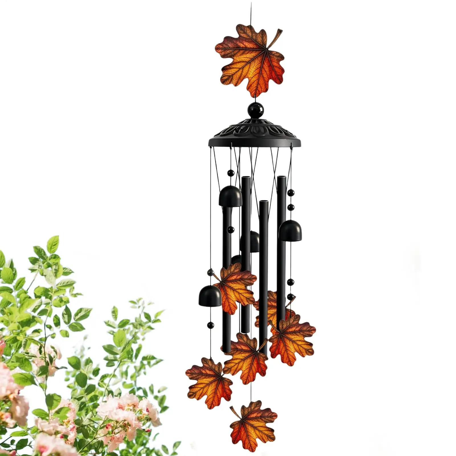 Maple leaf wind chime 37 inch black metal outdoor wind chime  Vintage Rustic Decorative Pendant  aluminum tube Wind Chimes