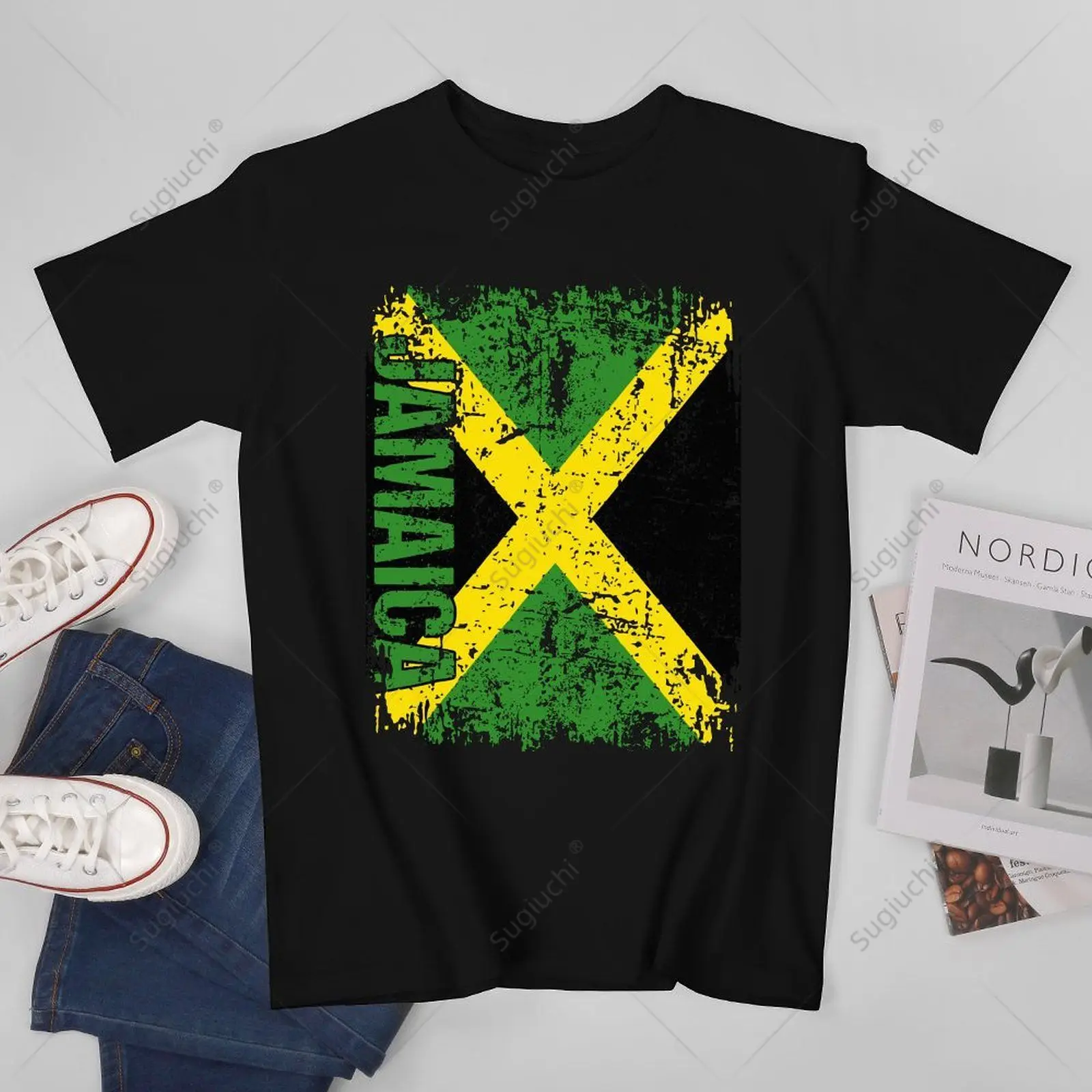 Unisex Men JAMAICA Big Flag Vintage JAMAICA Tshirt Tees T Shirts Women Boys 100% Cotton T-Shirt