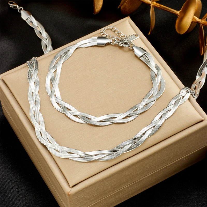 DIEYURO 316L Edelstahl 3in1 Crossover Schlange Kette Halskette Armbänder Für Frauen Mädchen Neue Mode Wasserdicht Schmuck Set