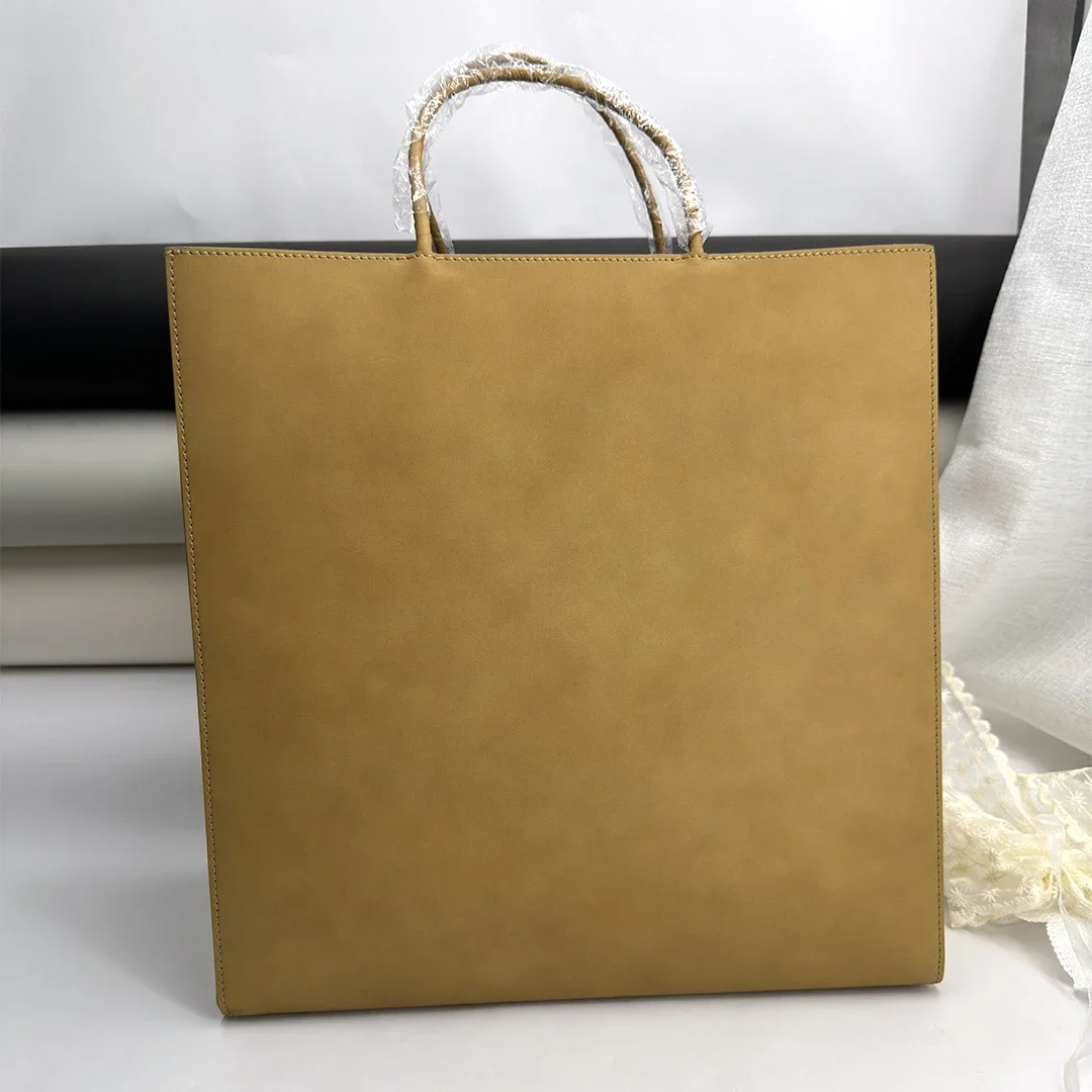 Genuine Leather Kraft Paper Bag Handbag Frosted Suede Surface All Cowhide Inside And Outside Tote Bag Shopping Bag Fashion