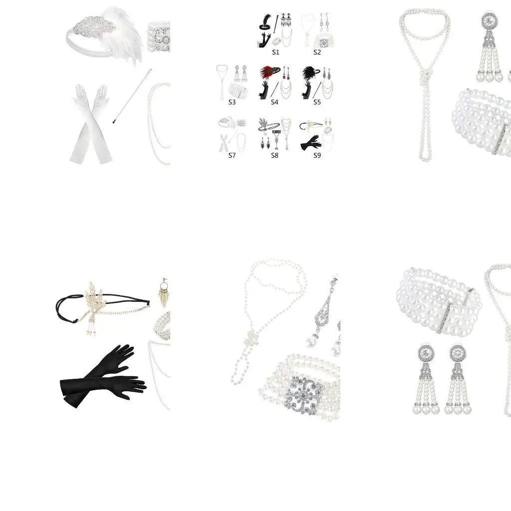 

R1WE 20s Flapper женский костюм праздничная одежда ожерелье серьги мундштук для сигарет