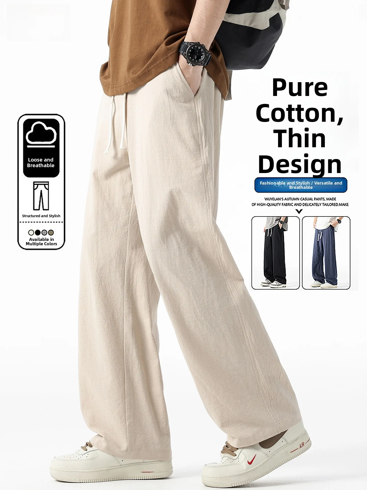 

Men's Casual Cotton Linen Pants Loose Straight Leg Spring Autumn Summer Breathable Comfortable Faionable Straight Cut Trousers
