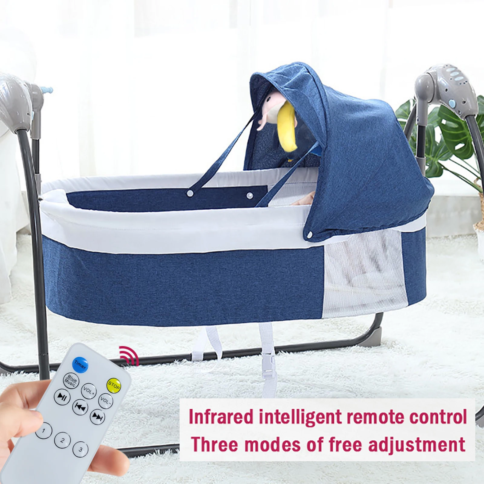 Blue Electric Baby Rocking Bed Auto-Swing Baby Bouncer Rocker Cradle With Remote Control Auto-Swing Chair For 0-12 Months Baby