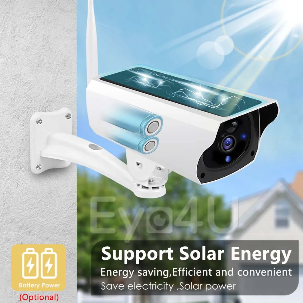 Wireless Solar Bullet Camera WiFi 1080P Outdoor Battery  CCTV Surveillance Camera Home Security Protection 4x Zoom PIR Detection