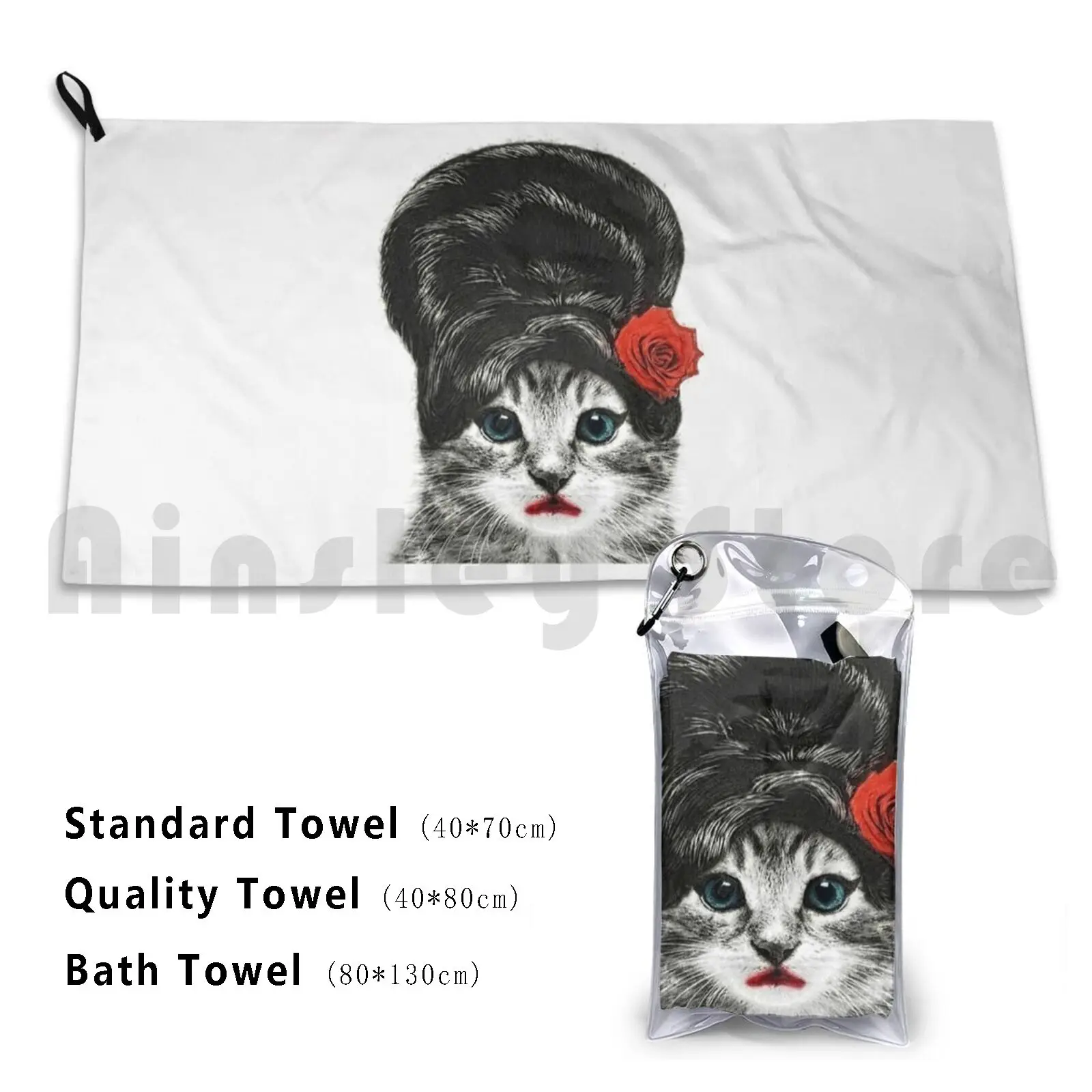 Amy Winehouse Cat Bath Towel Beach Cushion Amy Winehouse Cat Feline Animal Back Black Rose Singer Famous