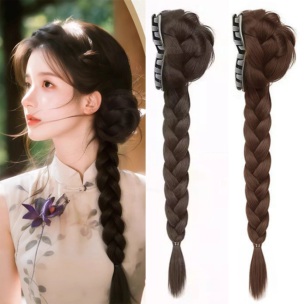 New Chinese Side Updo Braided Ponytail Synthetic Hair Heat Resistant Hair Accessories for Women Daily Party Wedding Decor