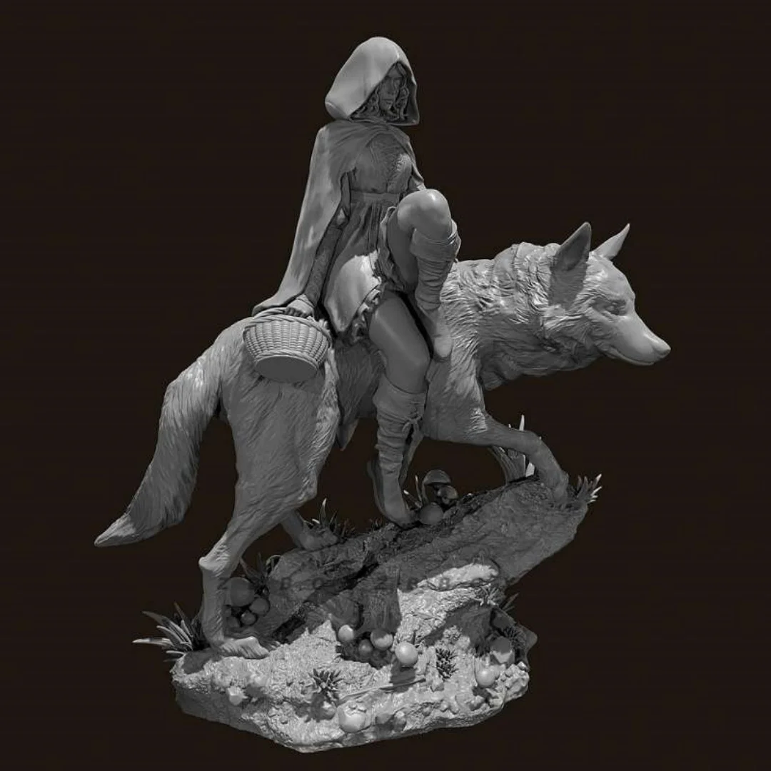 1/24 مقياس 75 مللي متر الراتنج الشكل قبعة حمراء فتاة ركوب الذئب تجميع أطقم منمذجة المفككة وغير مصبوغ ثلاثية الأبعاد لعبة الطباعة 1267