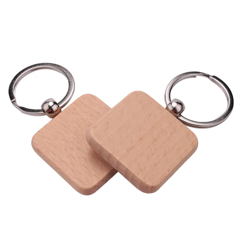 50Pcs DIY Blank Wooden Square Carved Key Ring Wooden Key Ring 40 x 40 mm