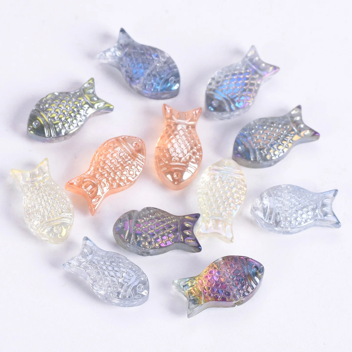 

10pcs 15x8mm Glossy Fish Shape Crystal Glass Loose Beads For Jewelry Making DIY Crafts Findings