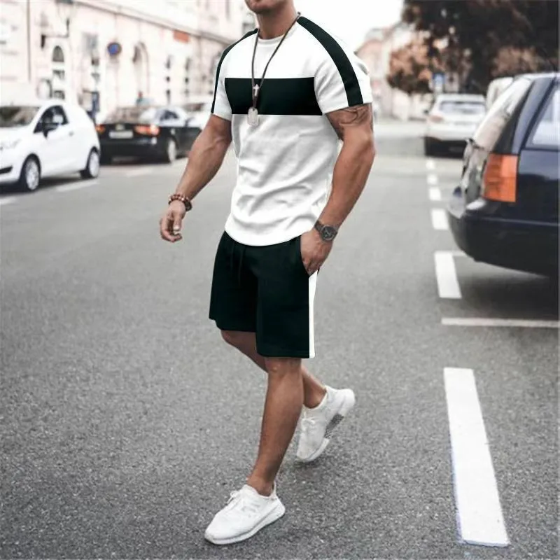 Summer Men\'s Short-sleeved Suit Men\'s Fashion Two-piece Set Street Casual Quick-drying Short-sleeved Shorts Set Men\'s Plus Size