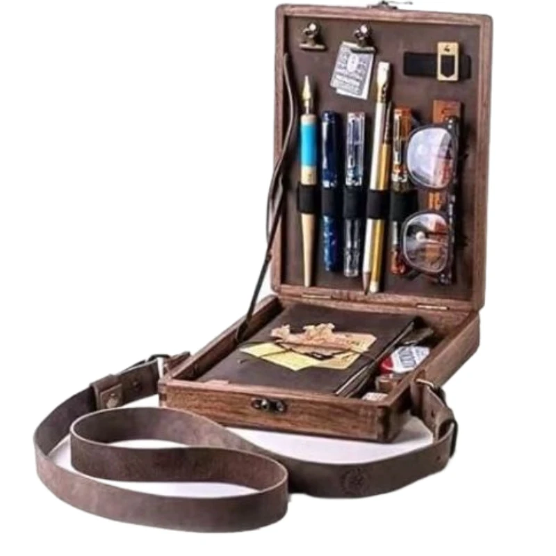 

Vintage Wooden Artist Sketch Box - Portable Crossbody bag, handbag Painting Tool Kit Bag - Unique Gift for Painters, Writers