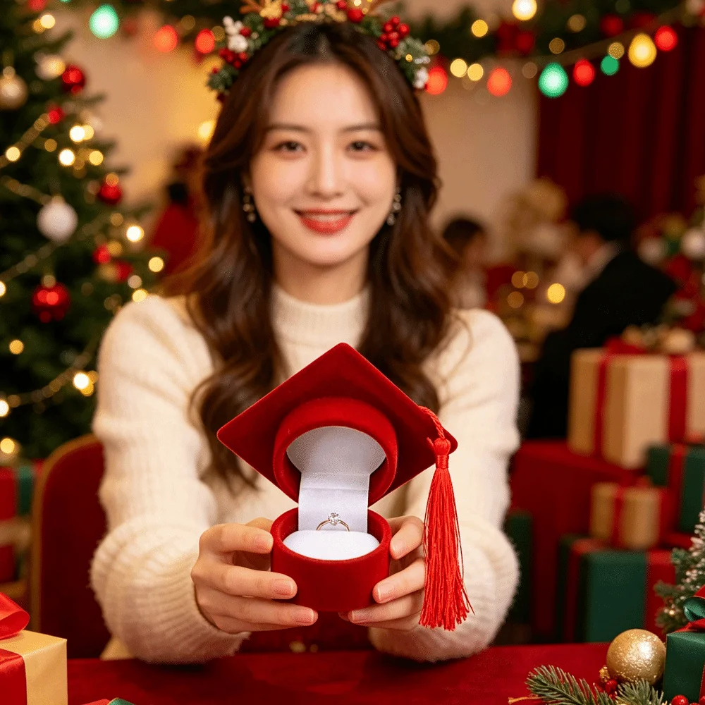 Velvet-Lined Graduation Cap Jewelry Box Multi-color Graduation Decor Phd Cap-Shaped Graduation Ring Box Portable Exquisite view 4