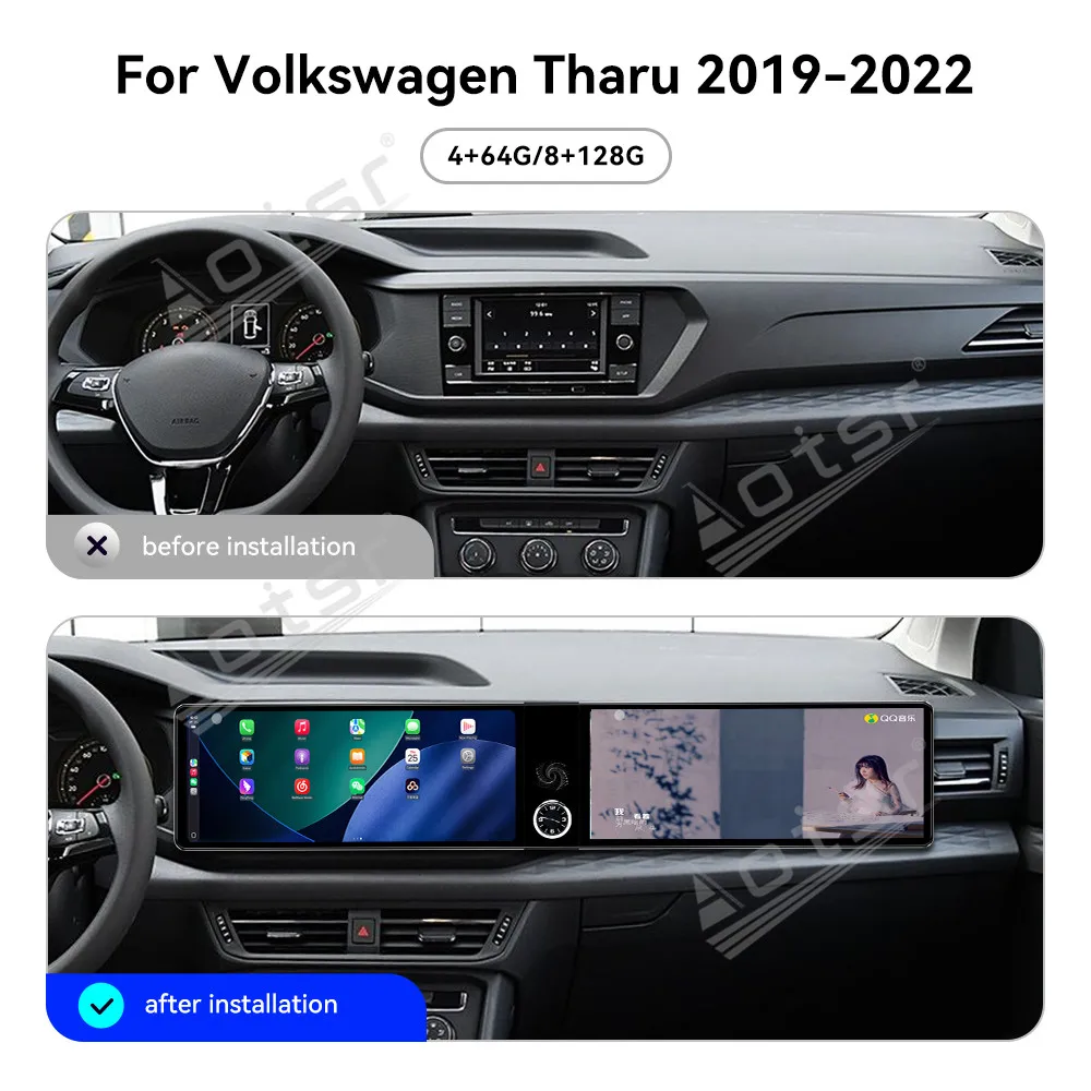 

Dual 12.3 Inch InDash TouchScreen Car Radio GPS Navigation Stereo For Volkswagen Tharu 2019-2022 Multimedia CarPlay Android Auto
