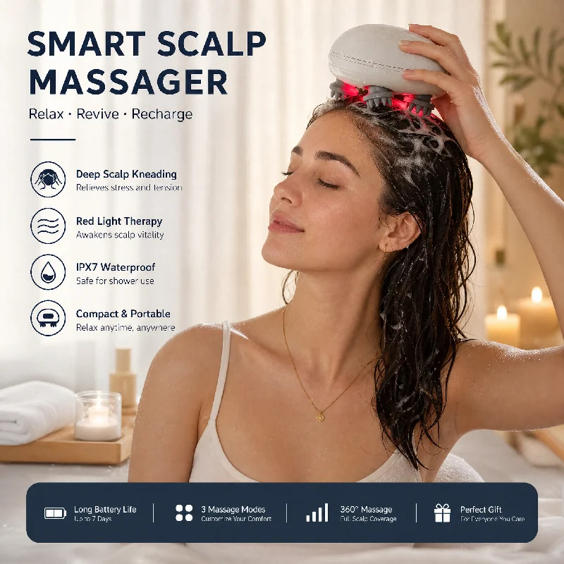 Electric Waterproof Mini Head Massager Infrared Therapy Kneading Massage for Home Relaxation