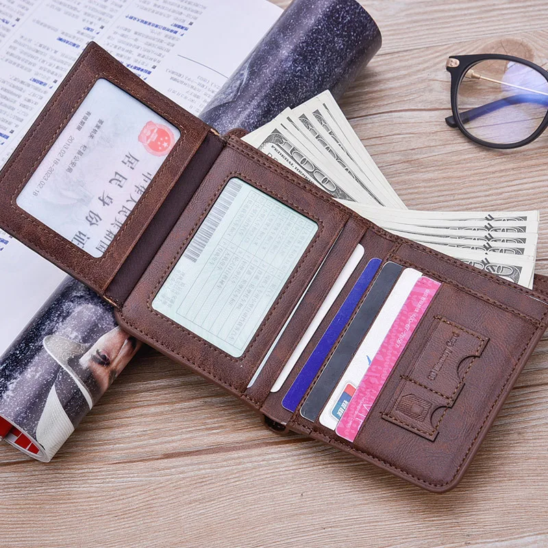 

Leather Wallets For Men Coin Purse Vintage Vertical Short Multi Function Id Credit Card Holder Money Bag Men's Wallet 2024 New