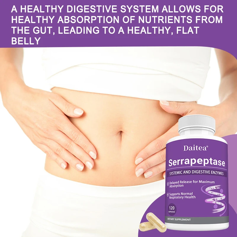 Delayed Release Serrapeptase, 45,000 SPU Per Serving, 120 Vegan Capsules, Systemic and Digestive Enzymes, Non-GMO Supplement