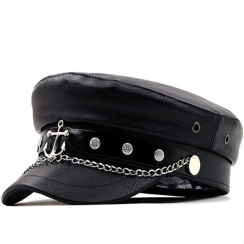 Casual Military Caps Woman Pu Beret Flat Hats Captain Cap Trucker Vintage Black Sport Dad Bone Male Women\'s Hip hop hat