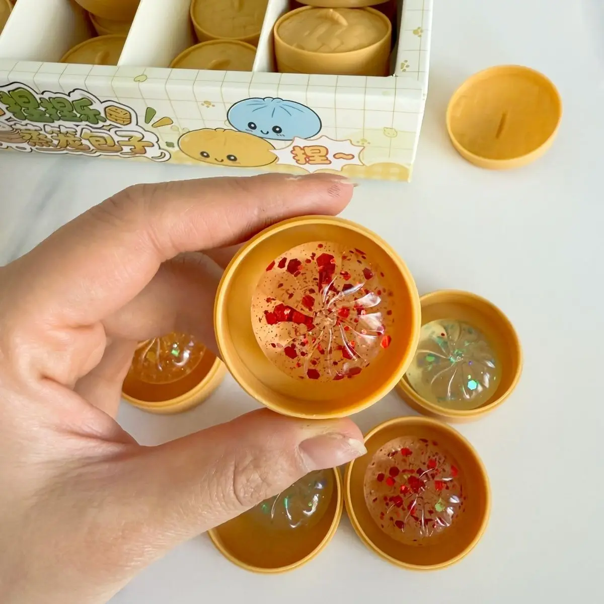 Mini-Dumplings Quetschbare Dampfbrötchen-Spielzeuge Set Weiche Stressabbau-Kristall-Squishies Sensorisches Fidget-Spielzeug Party-Geschenke