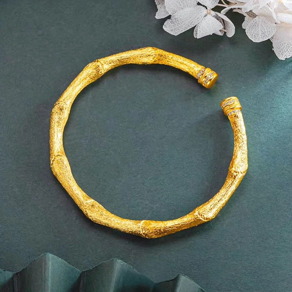 

Роскошный женский браслет из чистого золота 9999, 24 карата, натуральное золото, матовый браслет с микро бриллиантами, регулируемый размер