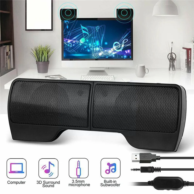 

ABJG-Mini Portable USB Stereo Speakers Line Controller Soundbar for Laptop Mp3 Phone Music Player PC