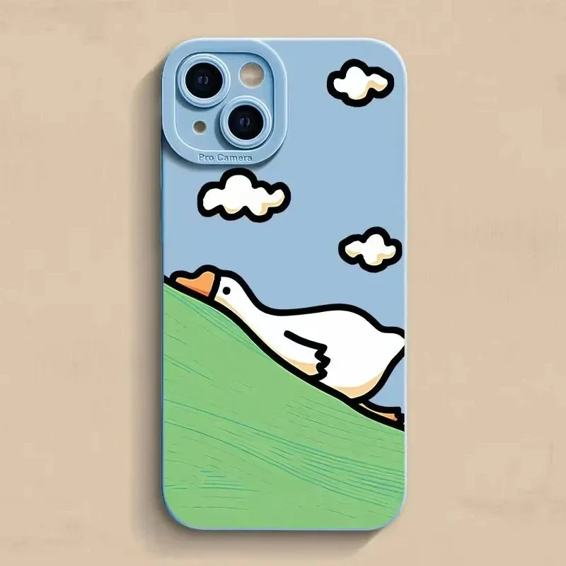 Cartoon Duck Silicone Case iPhone 15 14 13 12 11 ProMax Mini X XR XS Max 7 8 15 Plus SE2 lens protection Soft Back Cover