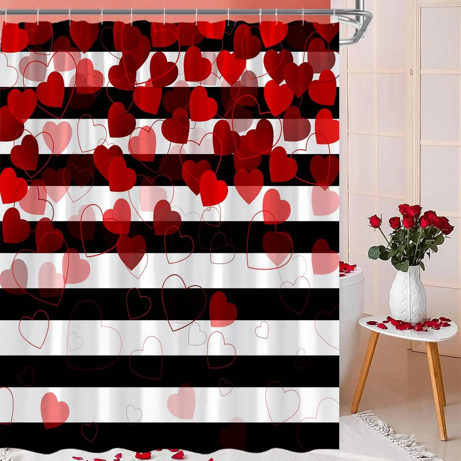 

Занавеска для душа Valentine Love Heart, красная, черная, белая, в геометрическую полоску, современный романтический декор для пары