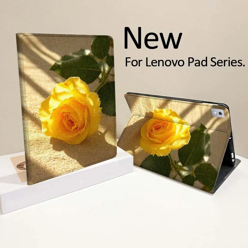 

Yellow Rose Pattern Case For Lenovo Pad Tab Legion Xiaoxin Y900 Y700 K10 M10 P11 3rd Pro GT Plus Gen Cover Tablet