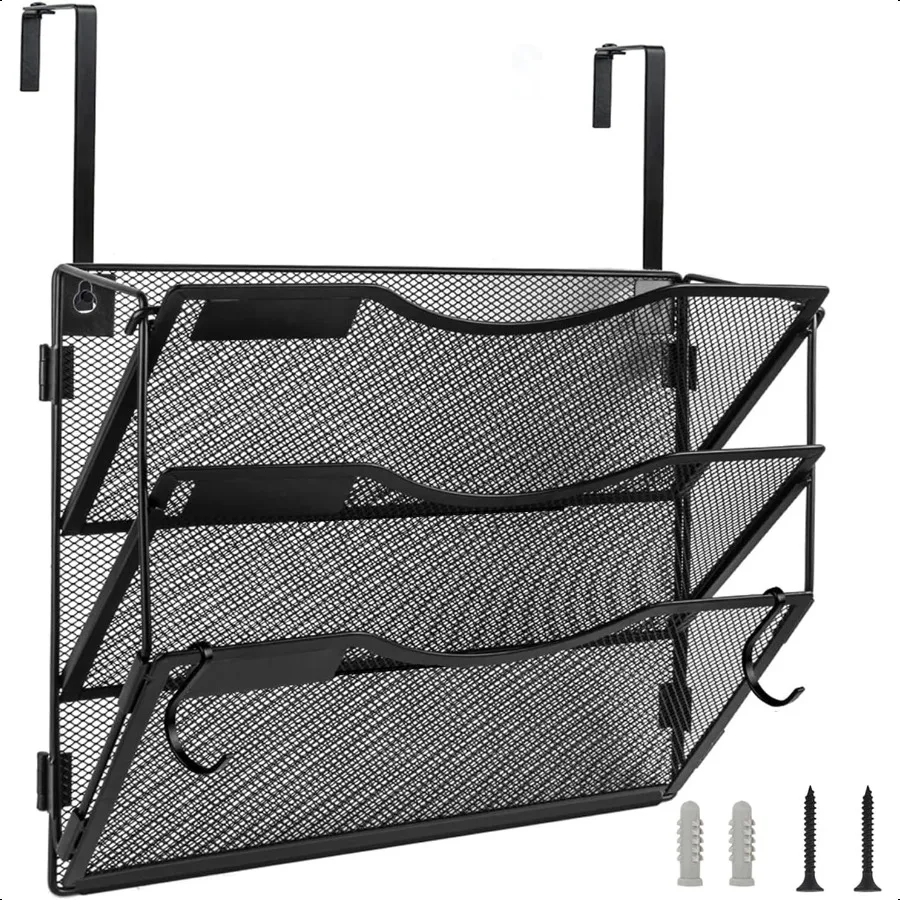 

Wall File Organizer 3 Pockets Mail Organizer Hanging Folder Holder Foldable Hanging or Wall Mounted Label Panel 2 Hooks Office
