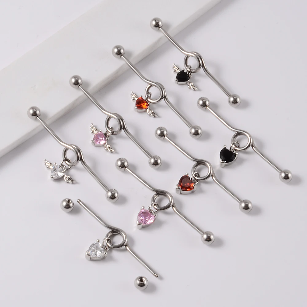 1PC Surgical Steel Heart Zircon Devil  Industrial Barbell Ring Earrings Straight Barbell Ear Cartilage Helix Piercing Jewelry