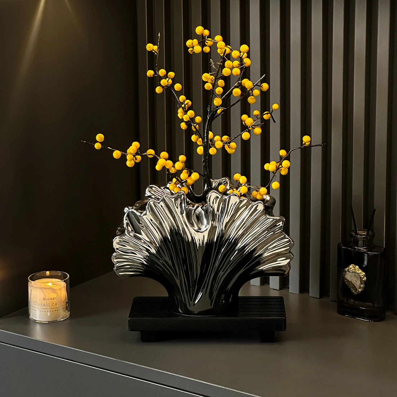 Florero de cerámica, florero de concha simulada, florero con forma de hoja Irregular plateada degradada, accesorios de decoración del hogar, terrario