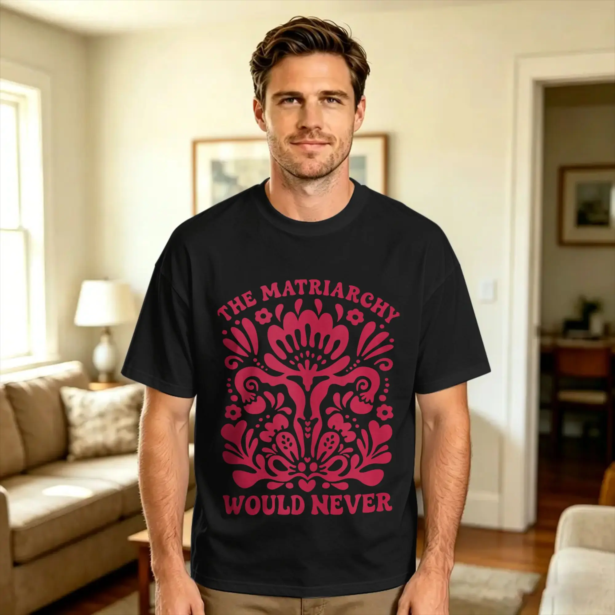 The Matriarchy Would Never Floral Uterus Tank Top T Shirts Men 100% Cotton Novelty T-Shirt Round Neck  Tees Short Sleeve