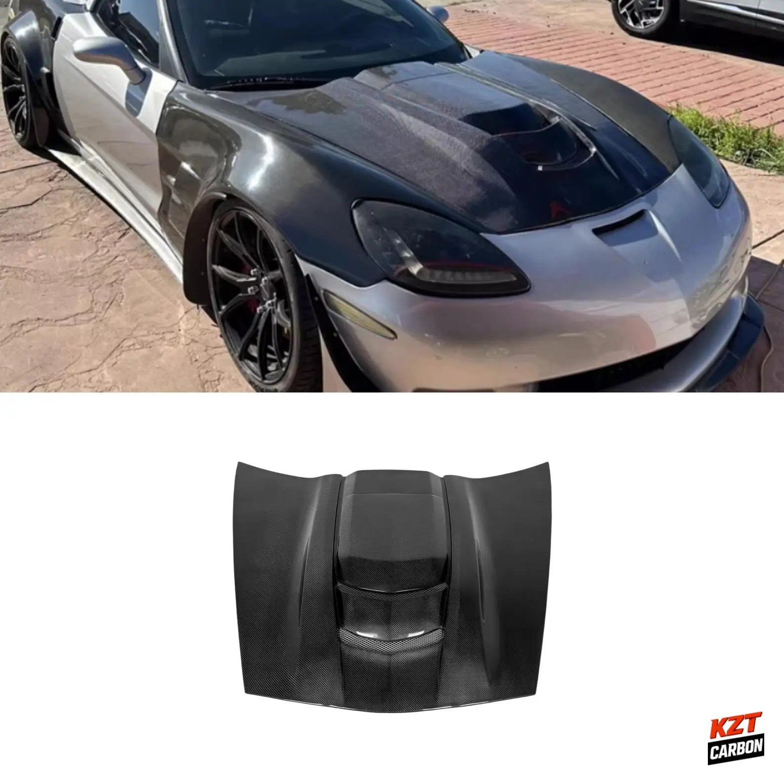For Corvette C6 06-13 Carbon Fiber KZB Style Front Vented Cooling Hood Bonnet