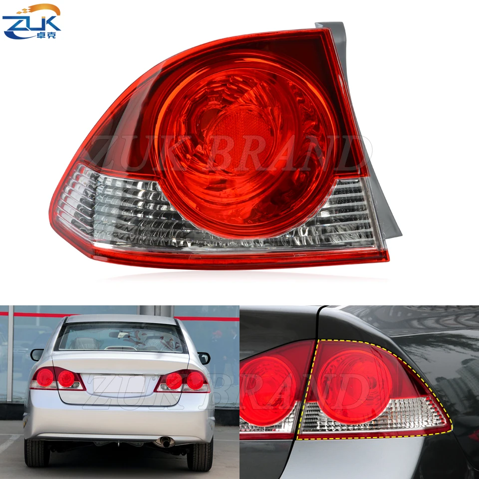 ZUK Car Outer Tail Light Rear Brake Stop Combined Lamp For HONDA CIVIC 2006 2007 2008 2009 2010 2011 FD1 FD2 Taillight Taillamp